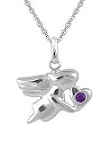 beautiful classic silver angel February baby birthstone necklace